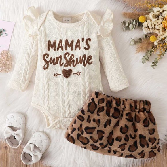 BABY GIRL LETTER GRAPHIC SWEATER AND LEOPARD SKIRT SET - Picture 8 of 8